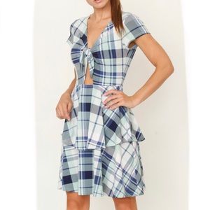 SOLD Mint Gingham Knot-Front A-Line Dress, M